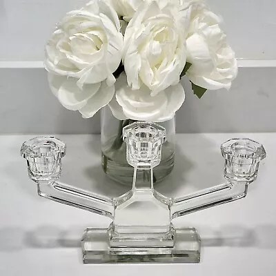 Vintage Val St. Lambert Art Deco Crystal Glass (3) Arm Candleabra - Rare 1930’s  • $140