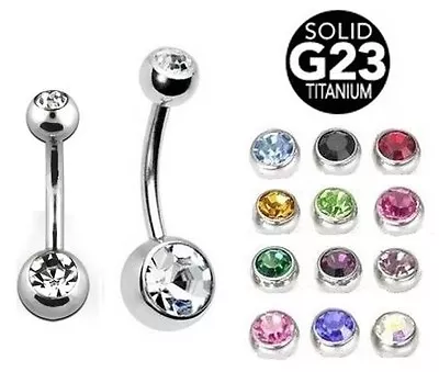 £4.15 • Buy Solid Grade 23 TITANIUM - Double Gem Belly Bar - 6mm 8mm 10mm 12mm 14mm