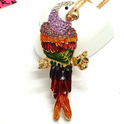 New Betsey Johnson Enamel & Crystal Macaw Parrot Bird Pendant Sweater Necklace ~ • $16.95