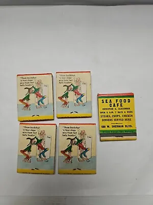 VINTAGE MATCH BOOK LOT Of 5  Funnies  Sea Food Cafe Sherman Blvd Muskegon MI • $2.99