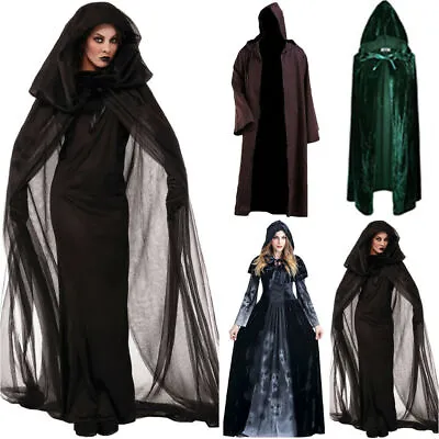 Halloween Cloak Cape Robe Medieval Pagan Gothic Witch Vampire Wizard Fancy Dress • £23.39