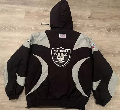 Vintage RAIDERS Pro Line Puffer Snap  Jacket 90s Oakland Las Vegas NFL Mens L • $79.99