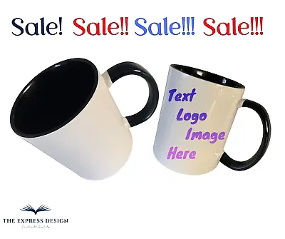 Personalised Mug Black Inner & Handle  Photo Design Name Text Logo  Birthday • £10.69