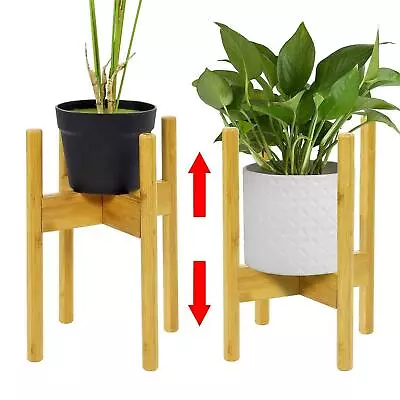 Plant Stand Adjustable Bamboo Flower Pot Mid-Century Modern Plant Holder Planter • £14.90