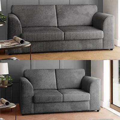 £499 • Buy Grey Jumbo Cord Sofa Suite Couch 3 Seater 2 Seater Luxor Black Grey Corner Sofa
