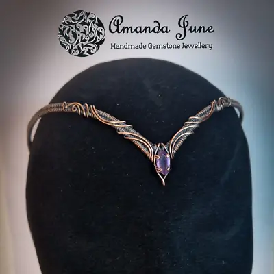 Elven Circlet Amethyst Copper Wire Wrapped Crown Tiara Gemstone Medieval Cosplay • £89