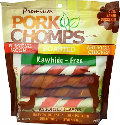 Baked Pork Skin Dog Chews 6-Inch Twists Assorted Flavors 12 Count • $17.95