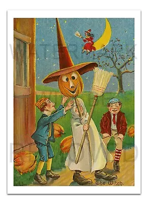 THE WITCH (A Pumpkin & A Witch) Vintage 1900s Poster 22x16  Premium Art Print • $20.99