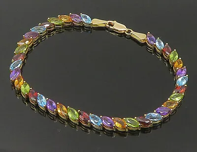 14K GOLD - Vintage Amethyst Citrine Garnet & Multi Stone Link Bracelet - GBR047 • $555.50