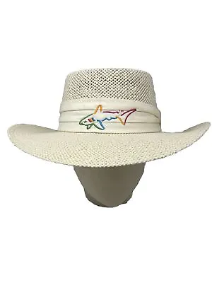 Vintage Greg Norman Straw Hat Shark Logo Golf Sun Hat Made In USA • $37.95