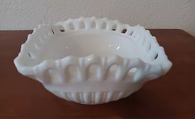 Milk Glass Lace Edge Pattern Textured Outside Bowl Candy Nuts White • $10