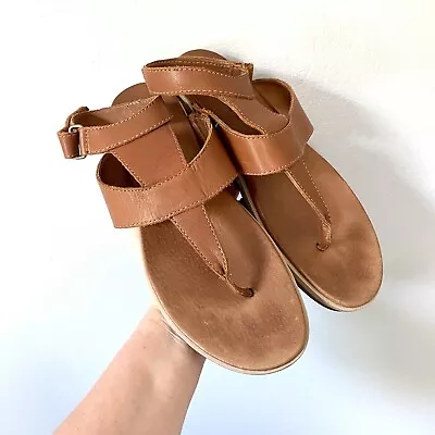 Sorel Sandals Womens Size 10.5 Torpeda Ankle T-Strap Tan Thong Comfort Leather • $29