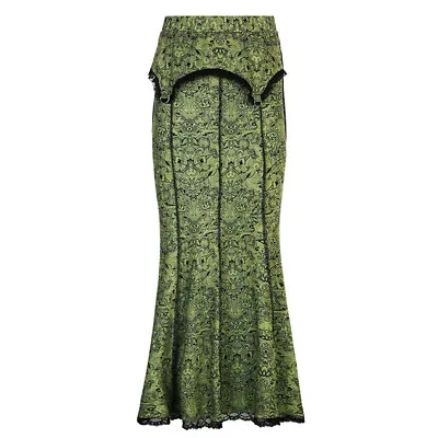 Hot Lady Vintage Lace Trim Slim  Fishtail Long Skirt Elastic Waist Green Floral • $14.87