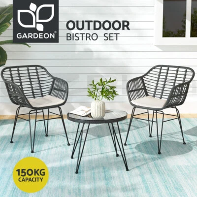 Gardeon Outdoor Furniture Lounge Setting 3-Piece Bistro Set Table Chairs Patio • $219.95