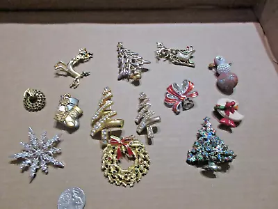 Vintage Lot Of 13 Christmas Brooches2 Monet Rhinestone Christmas Trees • $10