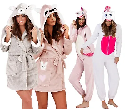 £12.98 • Buy Ladies 3d Soft & Cosy Animal Design Novelty Hooded Girls Dressing Gown Robes