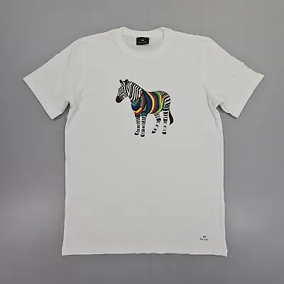 Paul Smith Mens T Shirt White Small  Zebra Print Tee Short Sleeve Cotton Top • $30.82