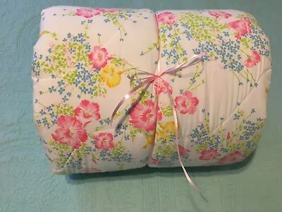 Vintage Laura Ashley Pink Yellow Blue Floral Reversible Fluffy Twin Comforter • $45