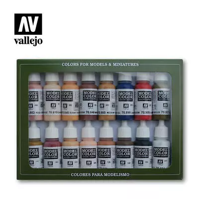 Vallejo 70125 Face & Skin Tones Model Color Paint Set (16 Colors) 17ml Bottles • $56.15