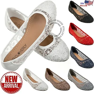 [NEW] CLOVERLAY Women's Lace Flats Crochet Ballet Slip On Ballerina Shoes • $19.99