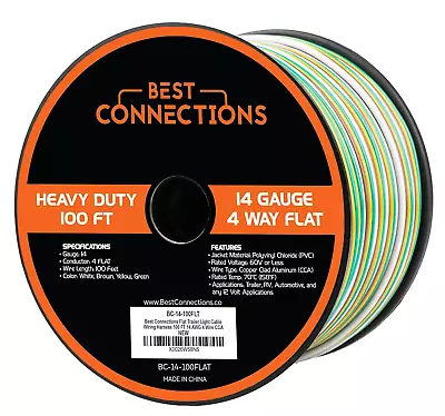 4 Way Bonded Flat Trailer Wire (100 Feet) 14 Gauge Single Conductor Cable Durabl • $66.03