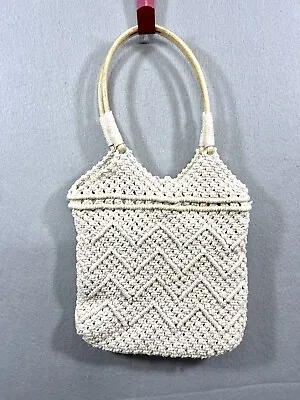 Vintage Women's Retro Boho Macrame Handbag Shoulder Bag Crochet Cream • $17.38