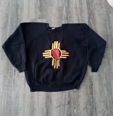 Vintage New Mexico Sweatshirt Adult Large Black Hand Painted Design Pullover • $9