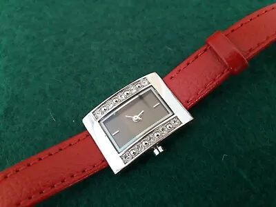 £5.55 • Buy New Look  Ladies Stainless Steel And Diamante Watch  With  Red  Leather Strap