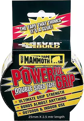 Everbuild Mammoth Powerful Grip Tape Reinforced Double Sided TapeClear 25MmX2.5M • £3.78