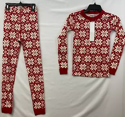 Hanna Andersson Pajama Set Girls Size 10 Red White Holiday Organic Cotton • $27.99