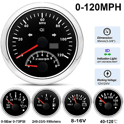 5 Gauge Set GPS Speedometer Gauge 0-120 MPH Waterproof For Car Marine Boat Truck • $110.89