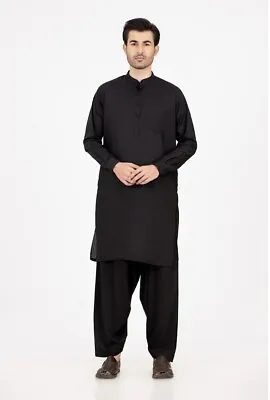 Bonanza Satrangi Mens Black Pakistani Indian Shalwar Kameez Suit Large • £49.99