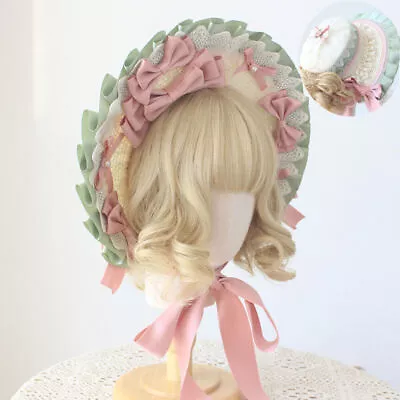 Victorian Women Straw Poke Bonnet Hat Bowknot Cute Girls Tea Party Straw Hat • $76.23