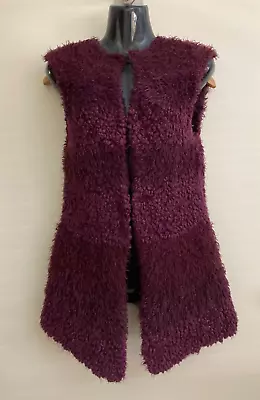 Tigerlily Sz 10 Small Purple Plum Soft Shaggy Sleeveless Jacket Pockets • $45