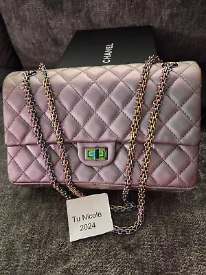 100% Auth Chanel 17K Reissue Large Reissue Lambskin Purple Iridescent Rainbow HW • $6200