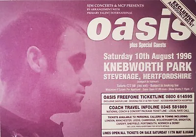 OASIS Flyer Knebworth Park 10th August 1996 UK PROMO ONLY A6 Flyer • £16.95