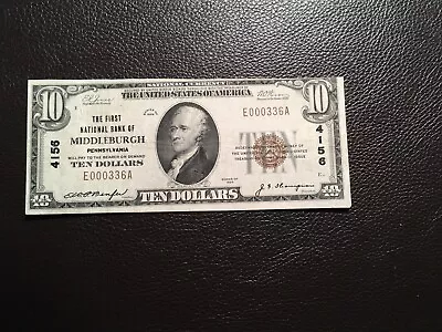 $10 National Bank Note Middleburg PA.  Nicer Than Average Condition Close Trim ￼ • $150