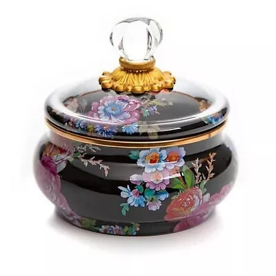 Mackenzie Childs Enamel Black Flower Market Squash Pot / Canister New With Tags! • $125