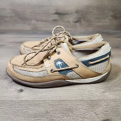 Margaritaville Speed Boat Shoes Lace Up Loafers Tan Size 8.5 Leather Deck • $16.99