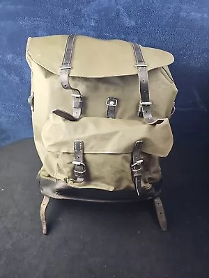 VINTAGE Swiss Military Backpack Rubberized Army Waterproof Survival Bag Leather • $75