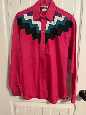 Vintage Martha Josey H Bar C Ladies Western Shirt 10/34 Hot Dark Pink Ranchwear • $59.99