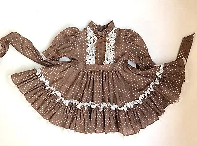 Vintage 1970s Toddler Girl Dress Circle Skirt Brown W Polka Dots 2T • $49.99