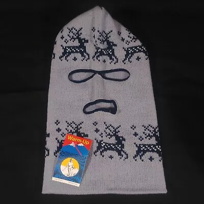 Knit Ski Mask 3 Hole Nordic Deer Gray Black Snow Hat Robber Unisex USA Made Vtg • $25