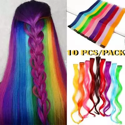 10 Pieces Colors Clip In High Light Hair Streaks Hair Extensions Rainbow Party • £13.75