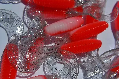 3  Twister Tail Fat Grubs Walleye Bass Lures Red Head 25 Pack • $8.55