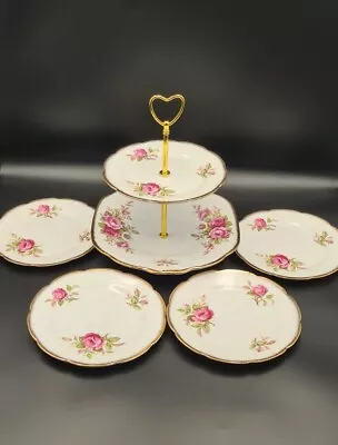 Collingwood Large Pink Rose Dessert Set  Two Tier Cake Stand  • £20