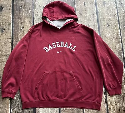 Vintage Nike Baseball Center Swoosh Hoodie Red Mens Size Xxl Great Condition • $39.99