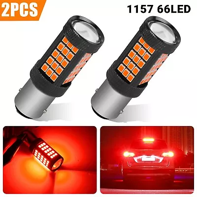 2PCS 1157 66LED Red Strobe Flashing Blinking Brake Stop Tail Parking Light Bulbs • $9.98