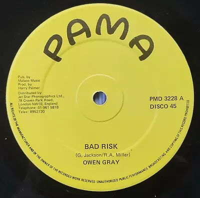 £5 • Buy Owen Gray - Bad Risk / More Of My Time - 12  Vinyl Record - Pama Records