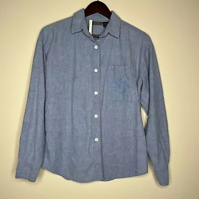 Gitano Womens Long Sleeve Collared 100% Cotton Chambray Button Up Shirt SZ M • $15.99